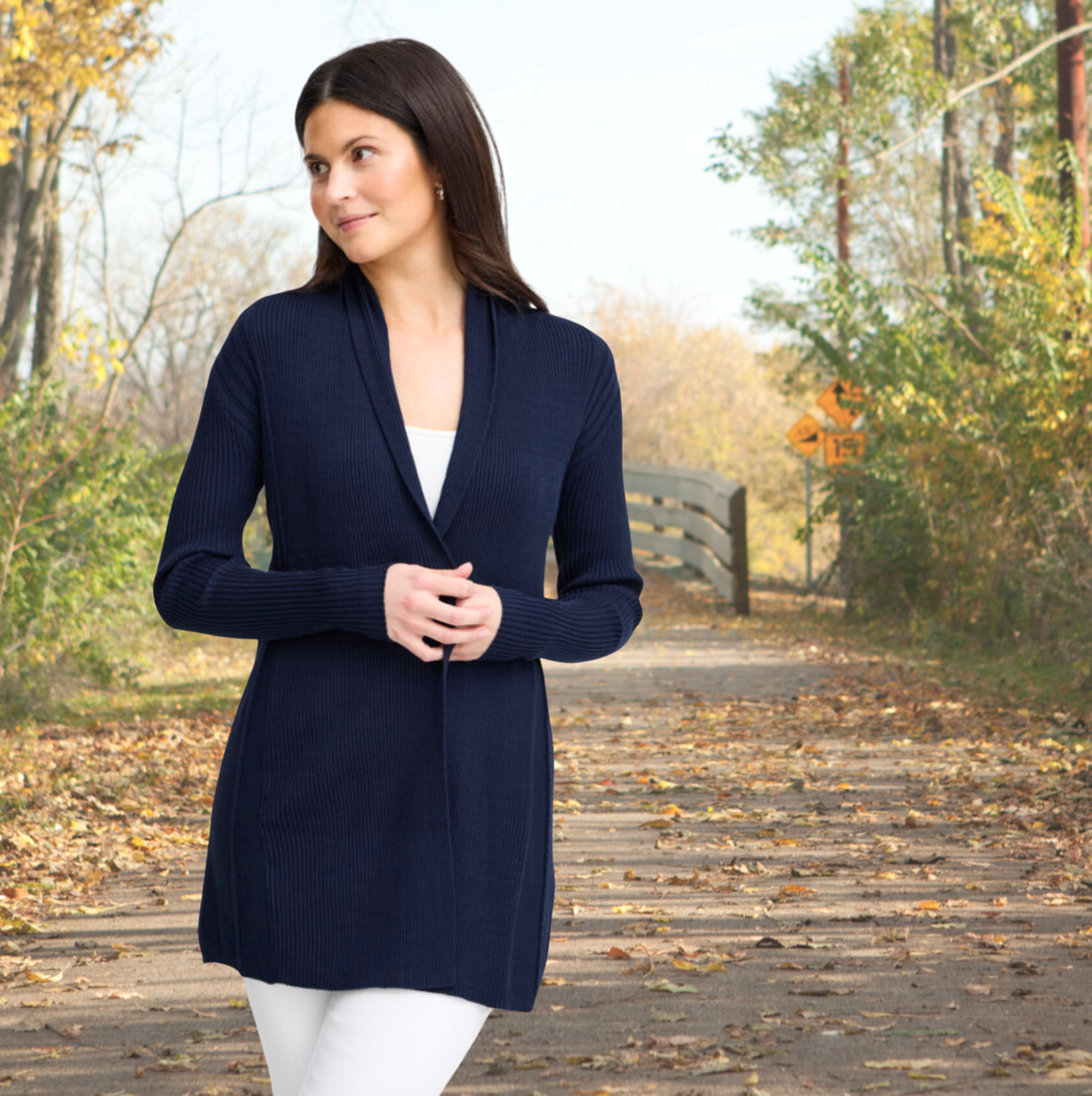 FR - cardigan w/pleated back - navy