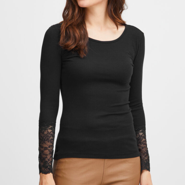 FR - Hizamond lace-sleeve tee - black