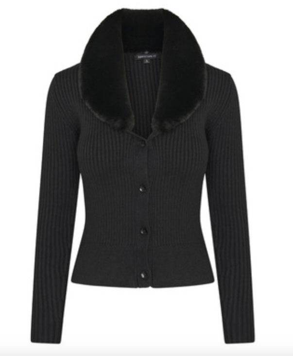 QU cardigan w fur collar